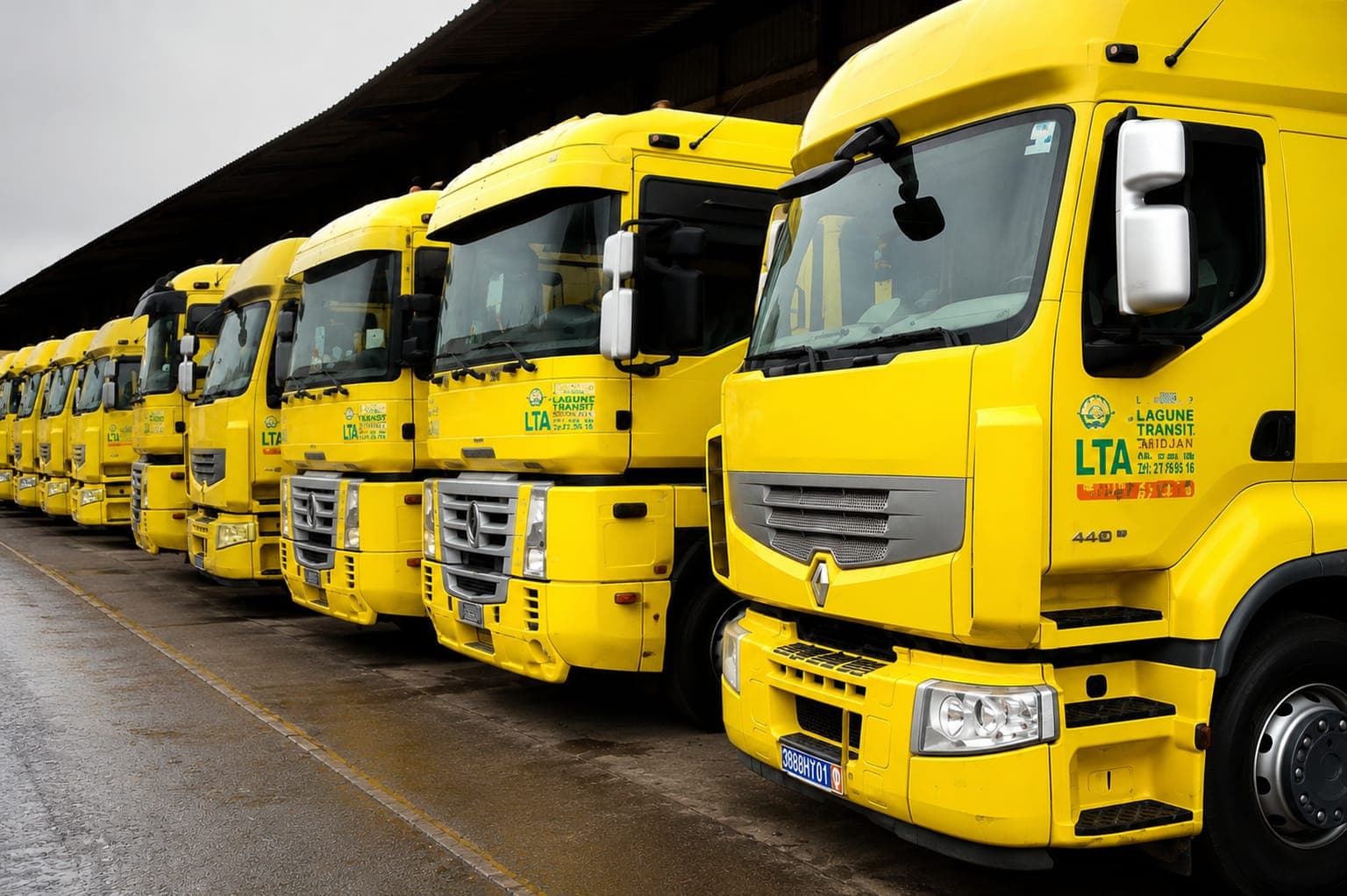 Trucks from the LTA fleet lined up outside the depot